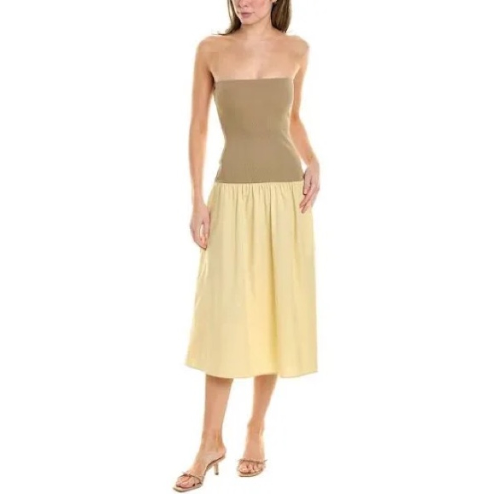 WeWoreWhat Strapless Fit & Flare Midi Dress Oat Wheat Beige